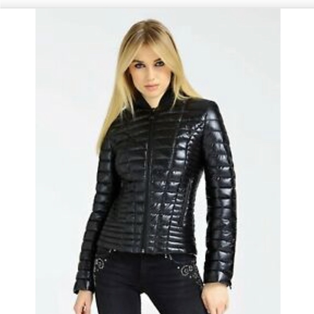 NWT Black Shiny Guess Vera Jacket with Thermal Insulation